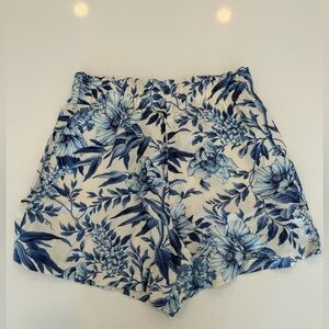 H&M Linen Blend Blue Floral High Waist Women's Shorts